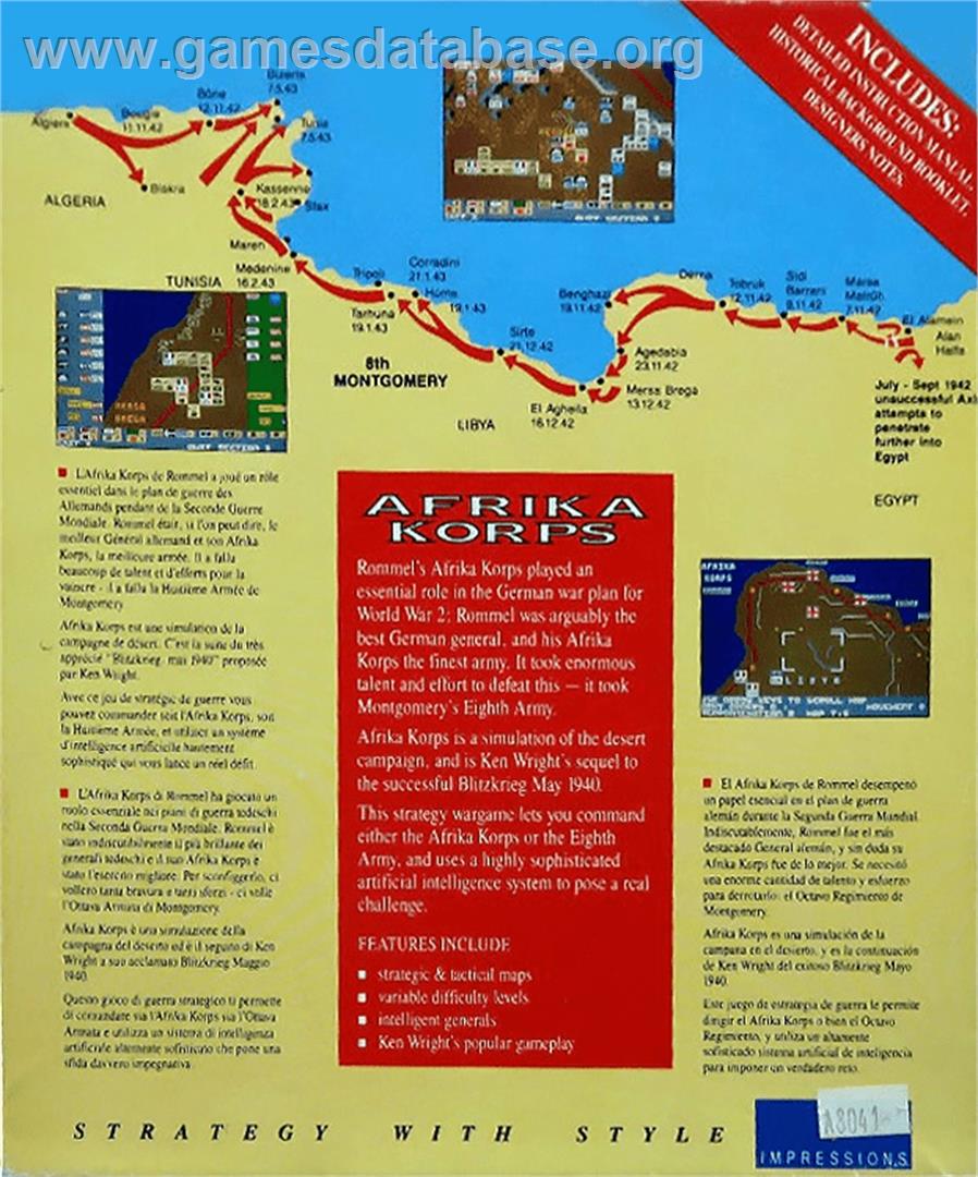 Afrika Korps - Commodore Amiga - Artwork - Box Back